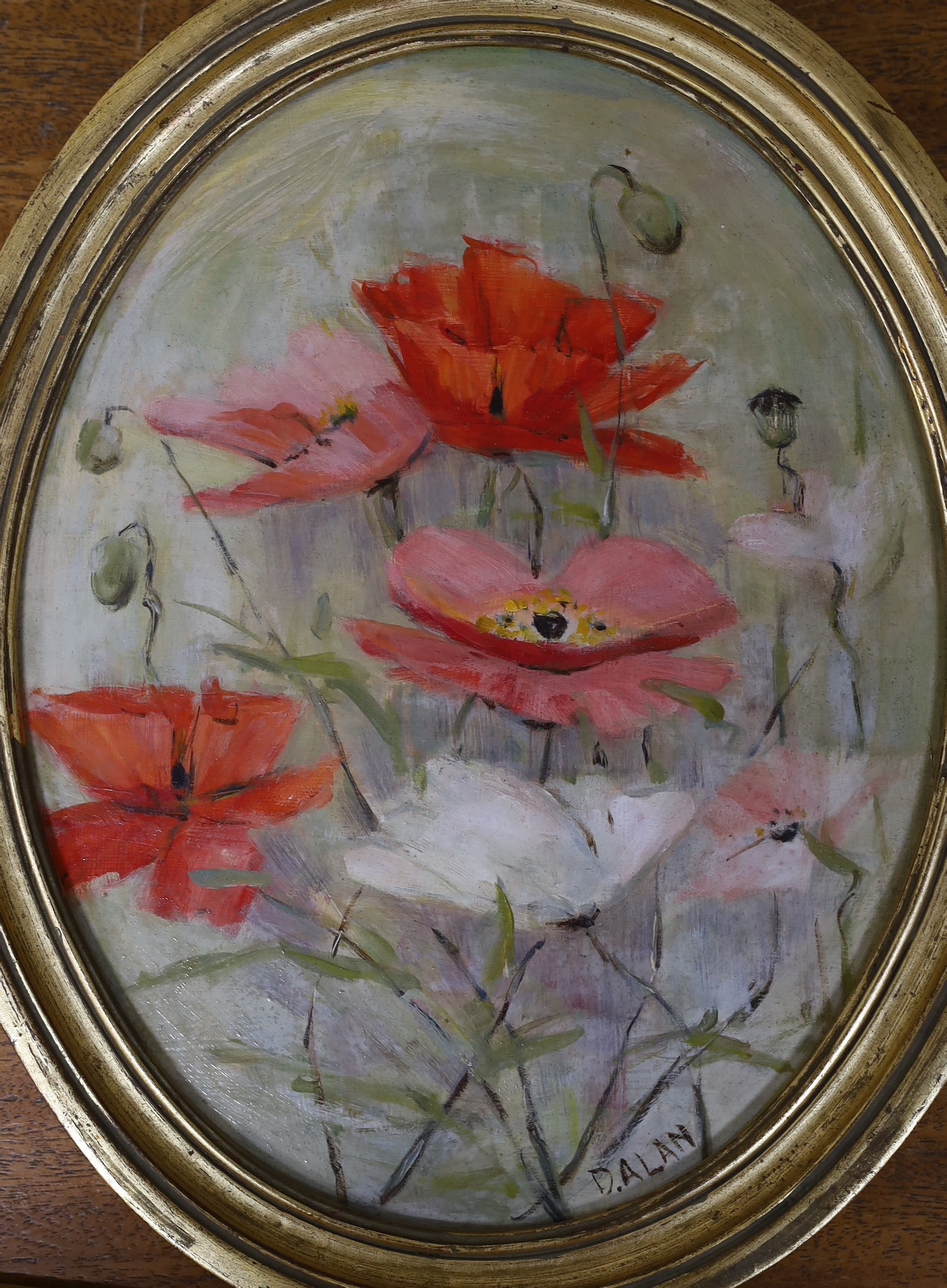 Doreen Allen, 20th century, two oils on board, ‘Spring in Greece’ and ‘Shirley Poppies’, both signed, largest 28 x 23cm